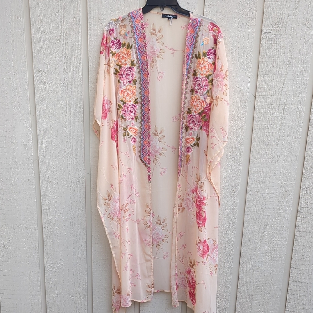 ANDREE BY UNIT Pink and Cream Kimono Robe